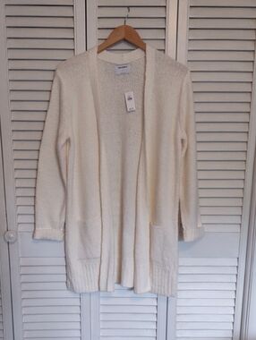 NWT Old Navy Spongy Boucle Longline Cardigan Creme De La Creme Size L Large